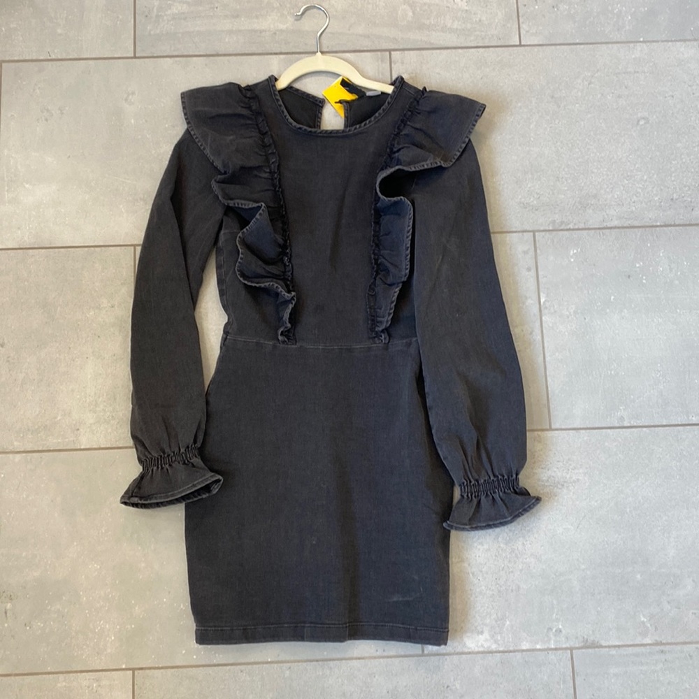 Brand New black denim ruffle dress from H&M, size xs